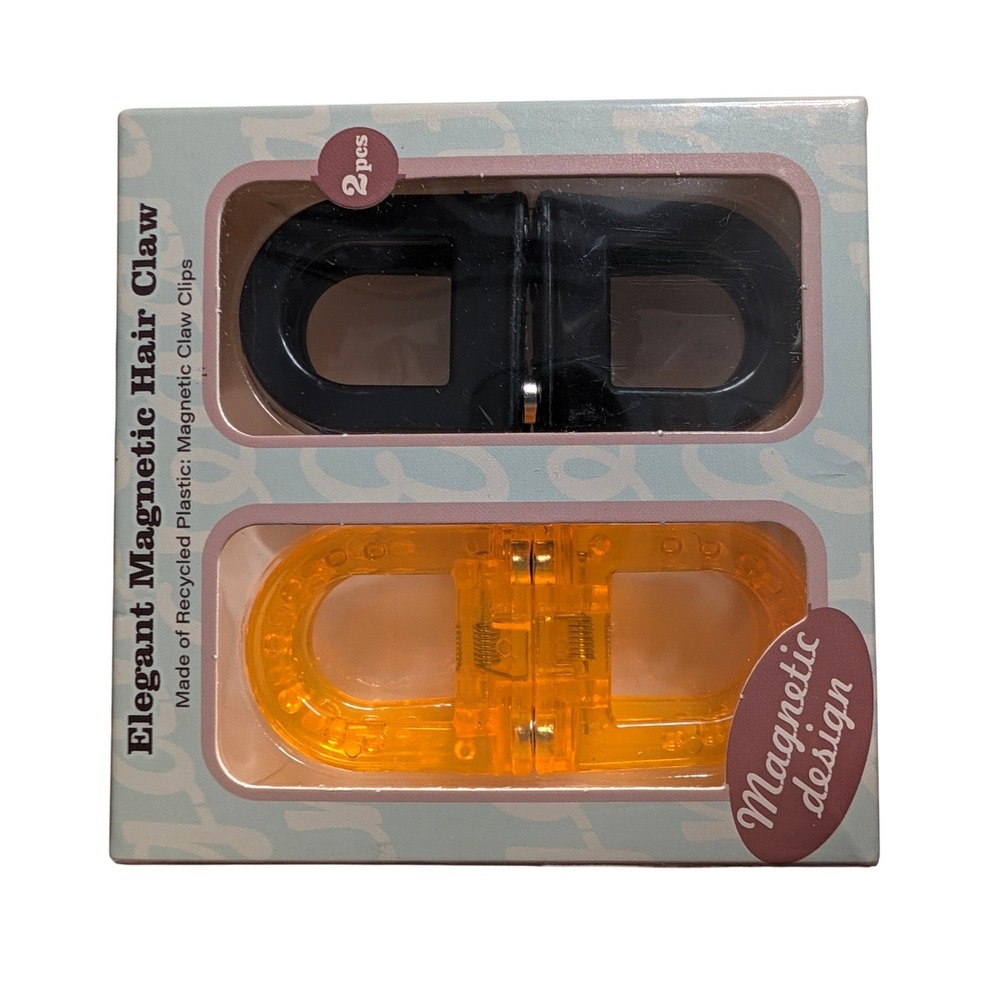 Elegant Magnetic Hair Claw Clips 2-Pack Recycled Plastic Black & Amber Orange